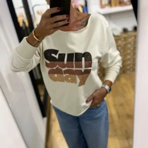 Sweat col bateau écru
