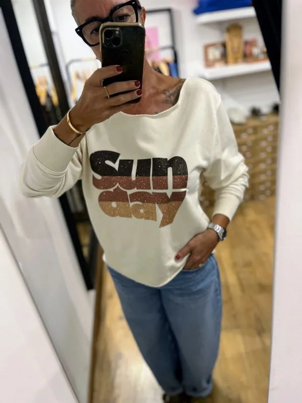 Sweat col bateau écru