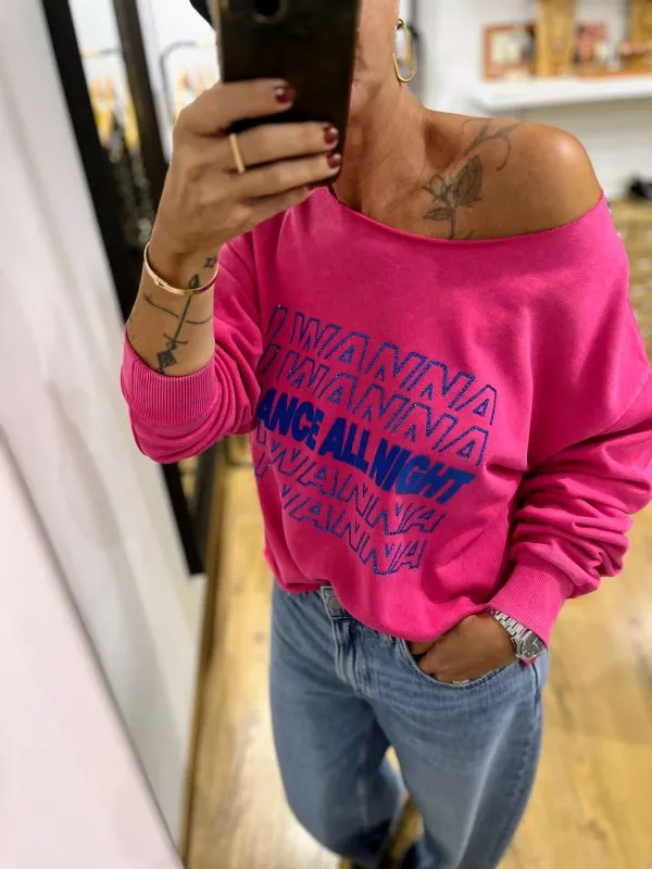 Sweat col bateau fushia