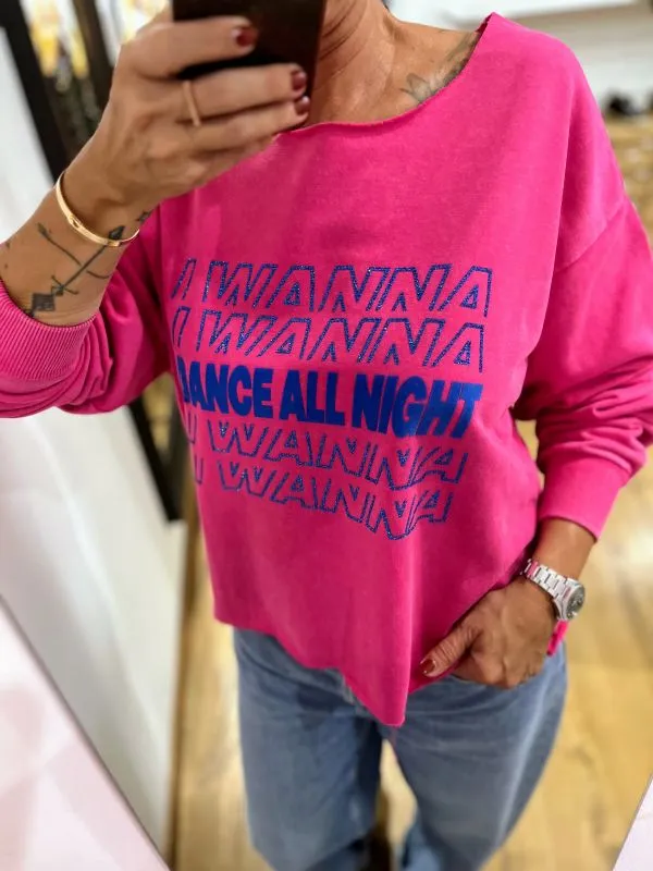 Sweat col bateau fushia