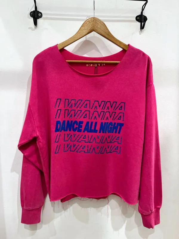 Sweat col bateau fushia