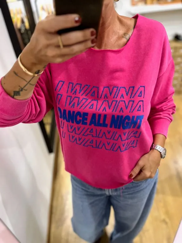 Sweat col bateau fushia