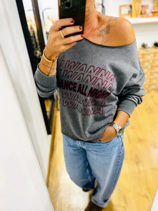 Sweat col bateau gris