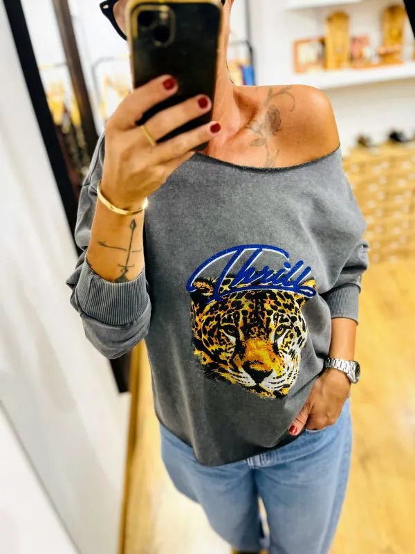 Sweat col bateau gris