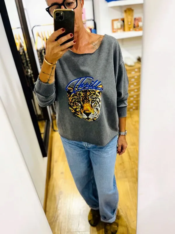 Sweat col bateau gris