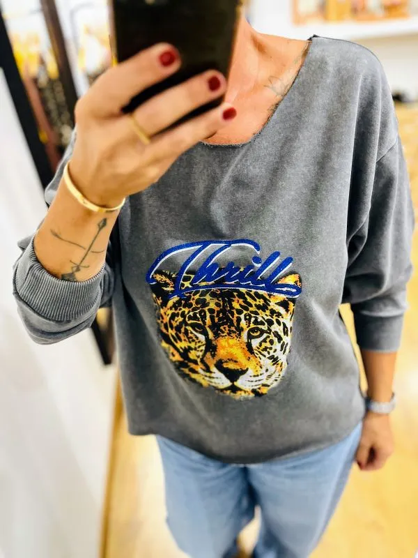 Sweat col bateau gris